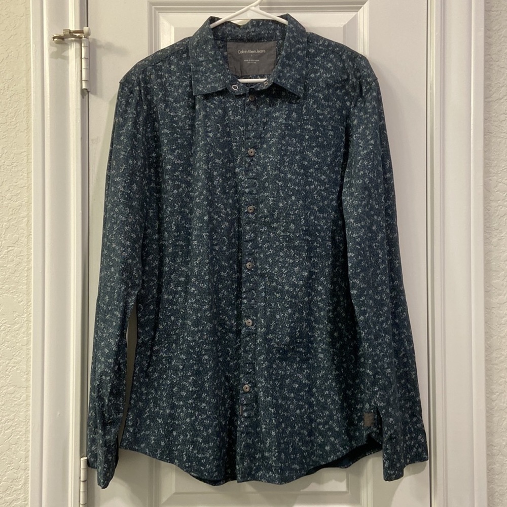Calvin Klein - Navy Print Button Down Dress Shirt